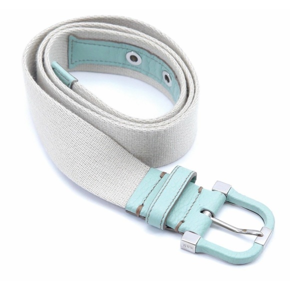 TOD\'S Belt Canvas Leather Green Silver HW Belt Khaki Beige Stitching main image 4